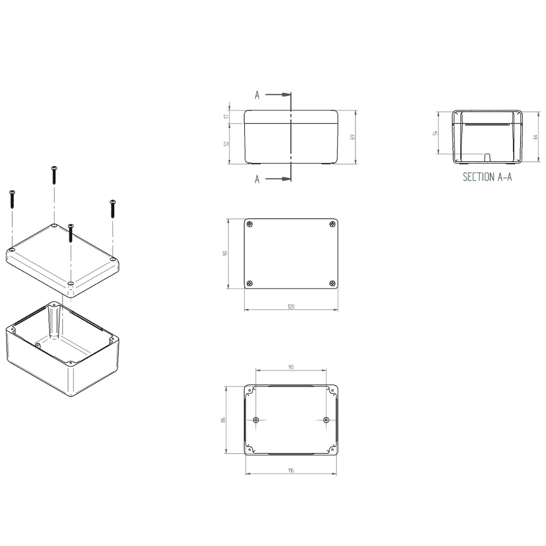 Caixa Plástica Passagem 120x90x70MM Cinza IP44 - Schuhmacher