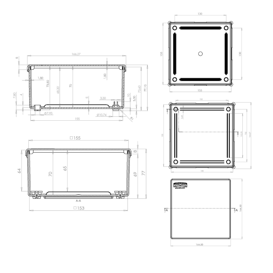 Caixa Plástica Pressão 155x155x70MM Cinza/TR IP66 - Schuhmacher