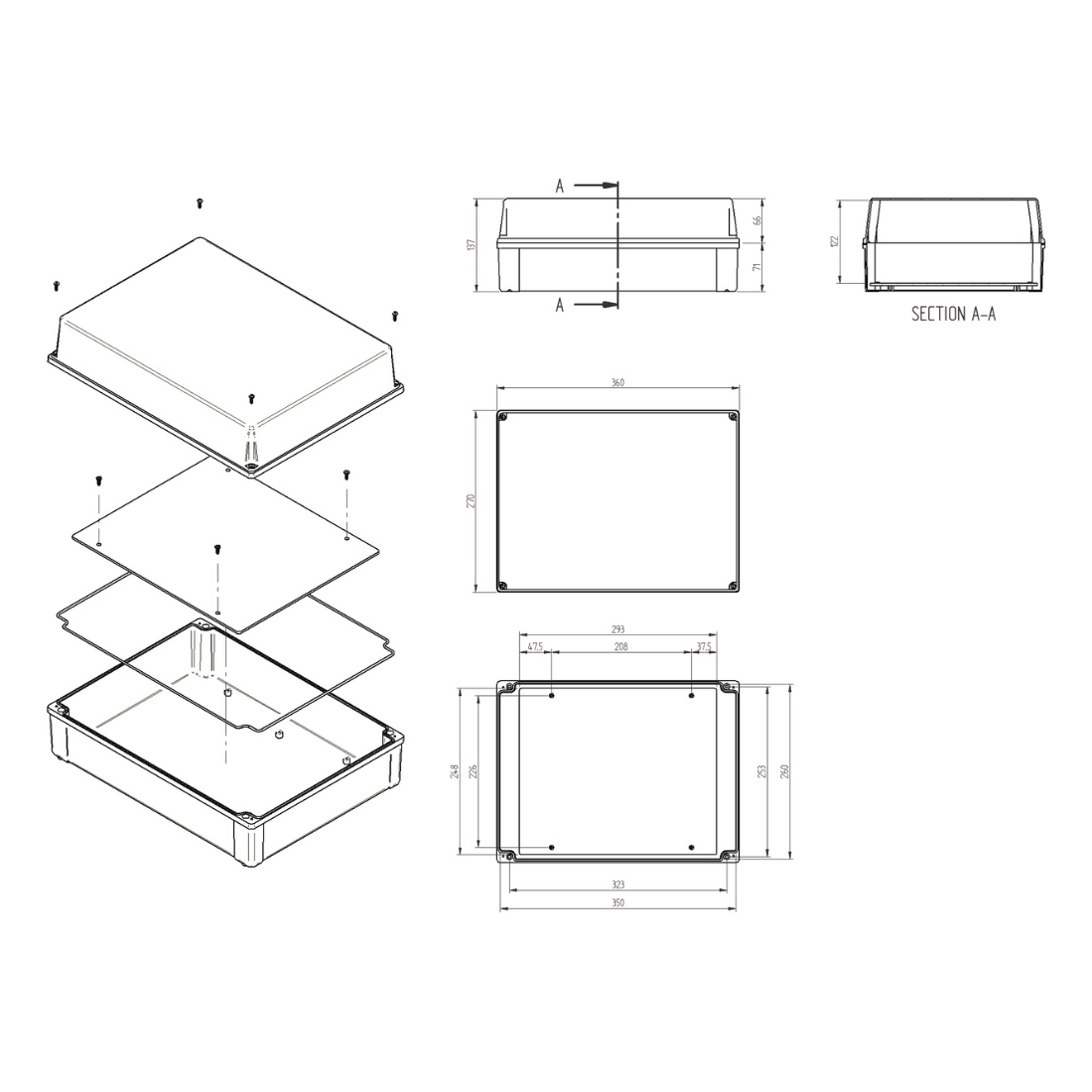 Caixa Plástica 350x260x130MM Cinza/TR IP65 - Schuhmacher Materiais