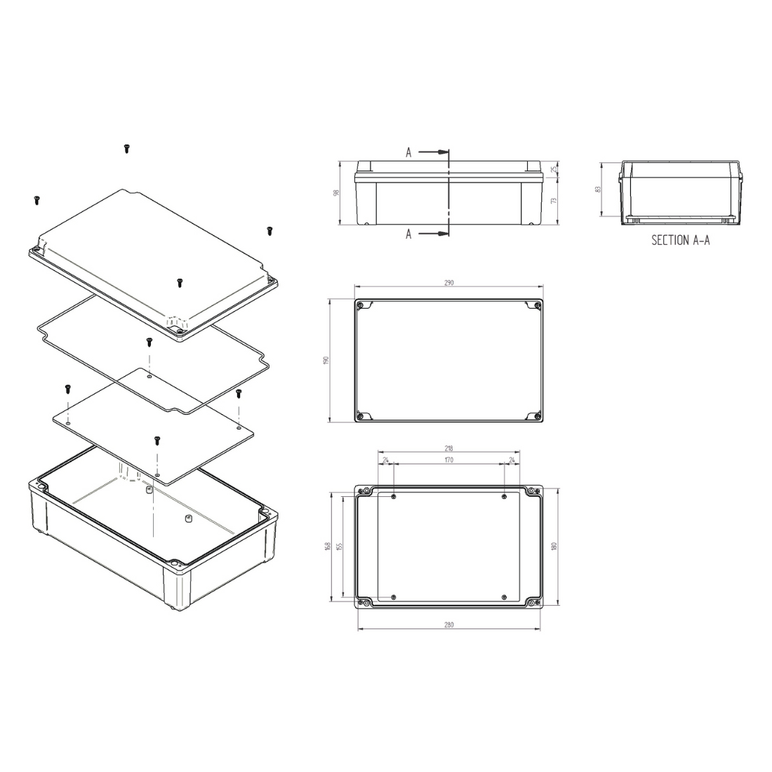 Caixa Plástica 280x180x90MM Cinza SC IP65 - Schuhmacher Materiais