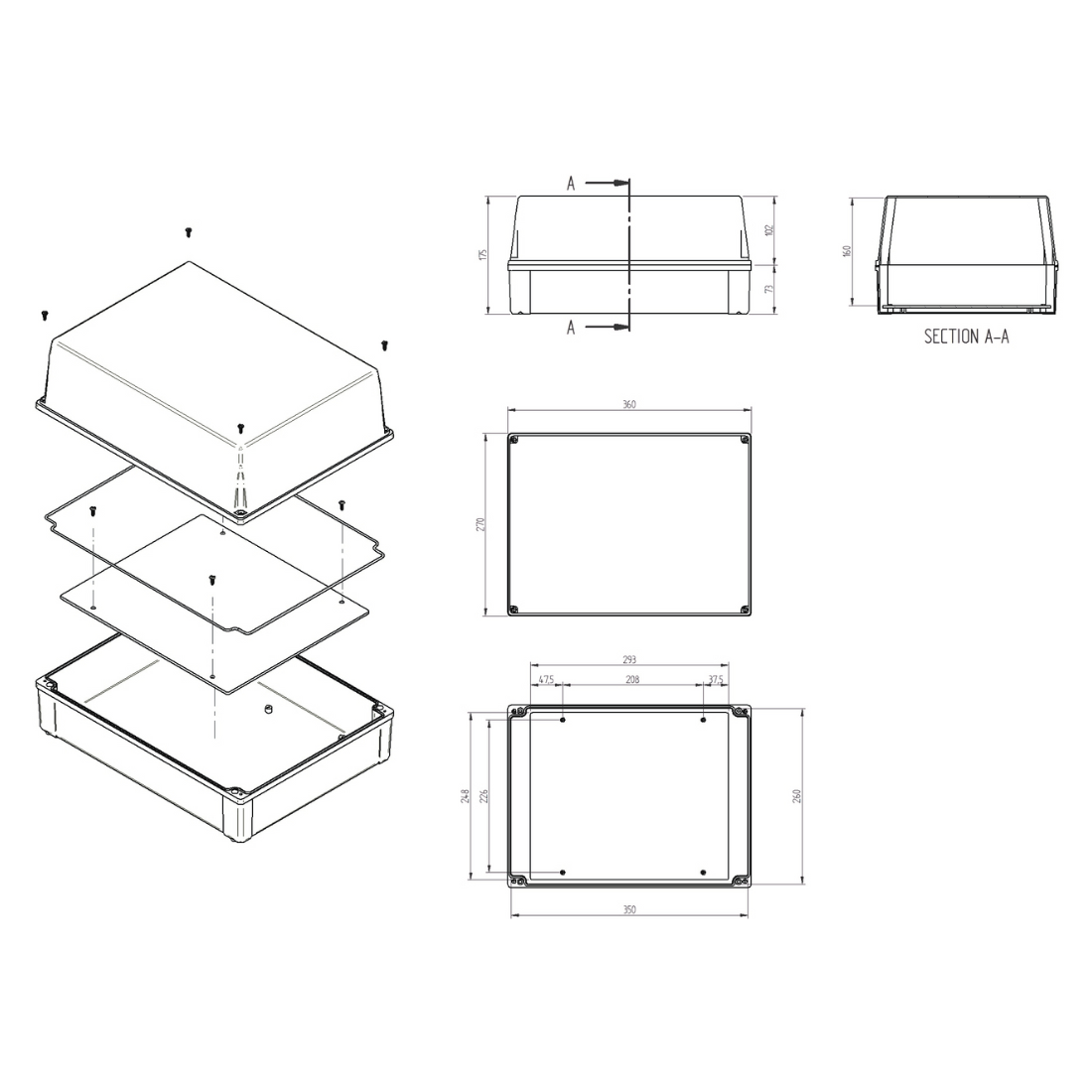 Caixa Plástica 350x260x170MM Cinza SC IP65 - Schuhmacher Materiais