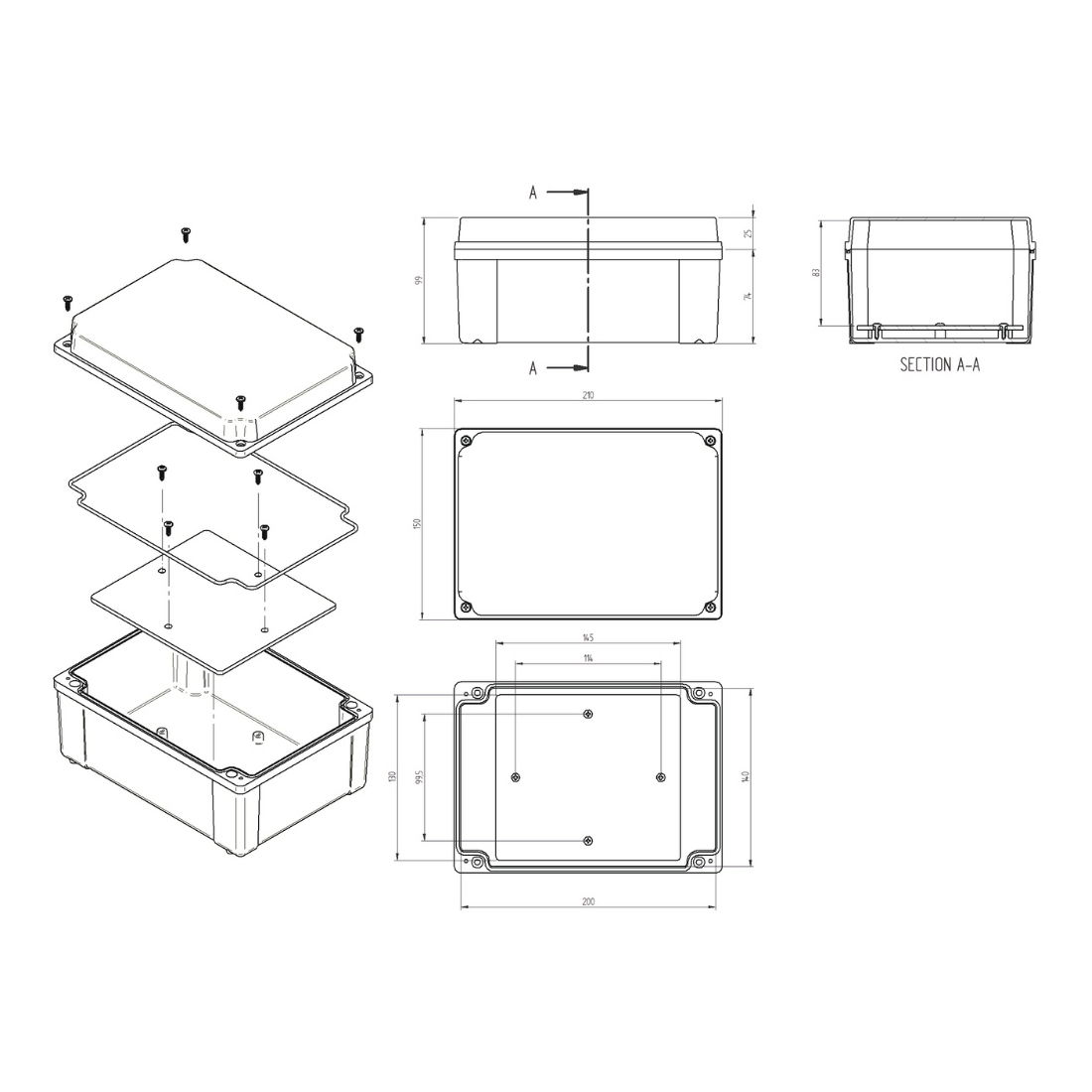 Caixa Plástica 200x140x90MM Vermelha/TR IP65 - Schuhmacher