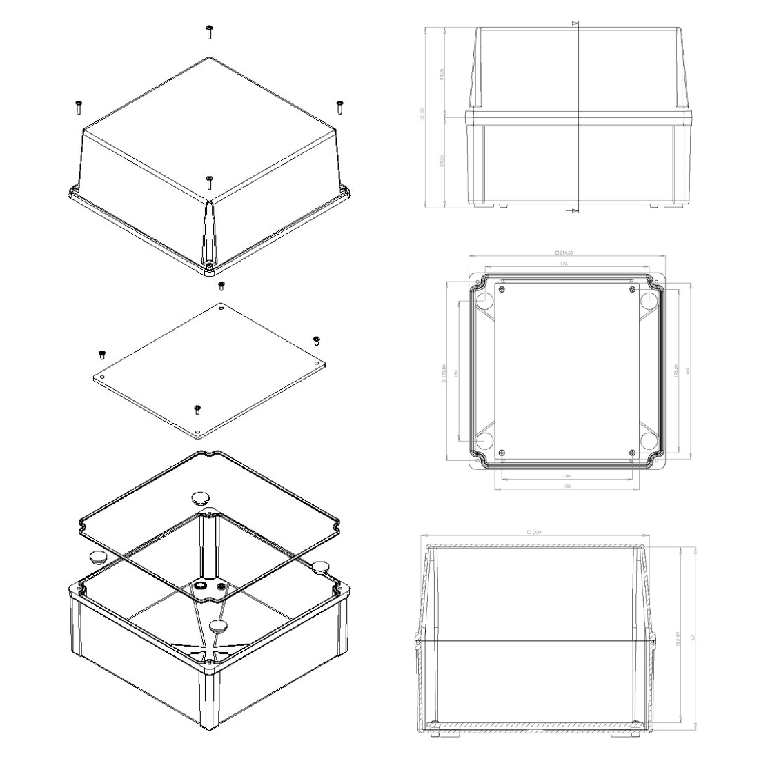 Caixa Plástica 200x200X160MM Cinza/TR IP66 - Schuhmacher Materiais